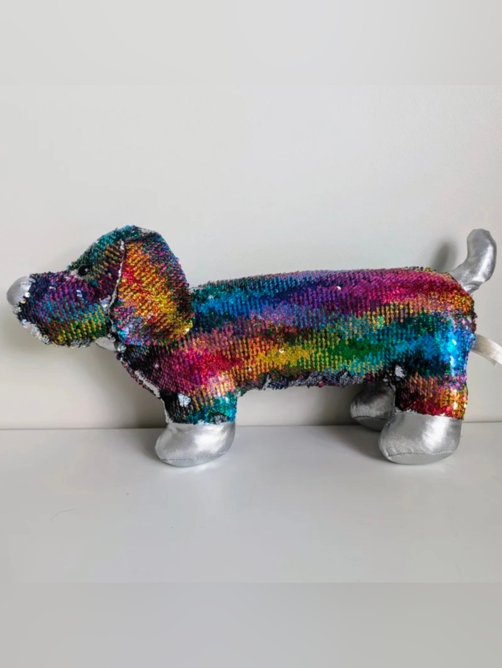 Sensory Dachshund Weiner Dog Soothing Pillow Plush Reverse Sequin Rainbow ADHD
